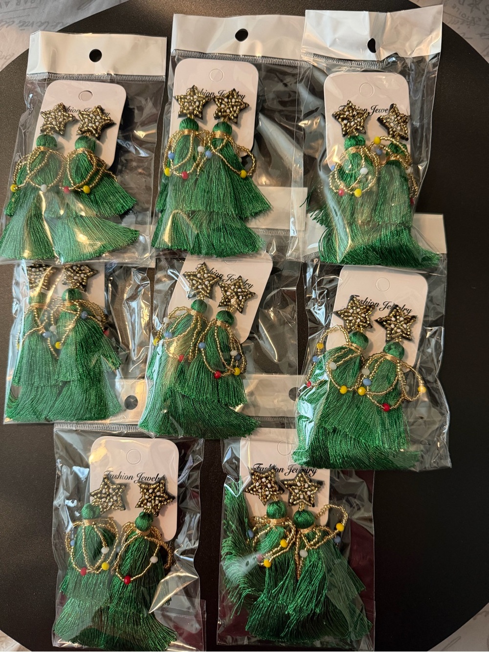 Christmas Tree Tassel Star Drop Earrings - Fashion Jewelry, 8 pair